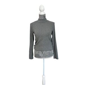 Gap Gray Long-Sleeve Turtleneck Cotton Blend Shirt Top Women's Size Medium